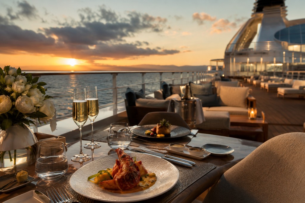 Изискана вечеря на открита палуба по време на круиз със Seabourn Quest